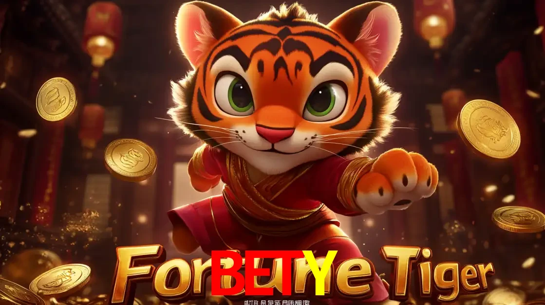 O carismático mascote do jogo de slot Fortune Tiger, um tigre fofo em pose de artes marciais, pronto para trazer sorte e multiplicadores de ganhos no cassino online BETY.